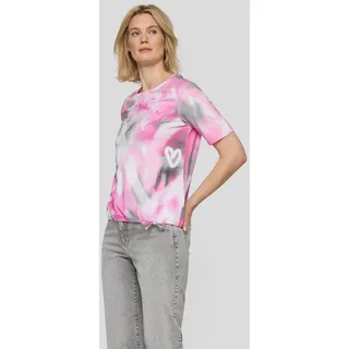 T-Shirt RABE, Damen, Gr. 38, pink (krokus), Jersey, Obermaterial: 48% Baumwolle, 48% Modal, 4% Elasthan, bedruckt, normal hüftbedeckend, Rundhals, Shirts T-Shirt, mit grafischem Muster und Glitzersteinen