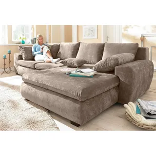 Home Affaire Ecksofa »Cara Mia 325x87x183 cm Luxus-Microfaser Vintageoptik Recamiere beidseitig ohne Bettfunktion braun