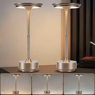 ZMH Nachttischlampe Kabellos Tischlampe Akku - LED Tischleuchte Touch Dimmbar Lampe mit USB Aufladbar Batterie Tischlampen Nickel 2er Set für Modern Fensterbank Wohnzimmer Kinderzimmer Schlafzimmer - Silber