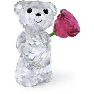 Swarovski Kris Bär Eine Rose voller Liebe, Romantische Kristallfigur mit Pinker Rose und Strahlenden Kristallen, Größe: 4 x 2.5 x 3.3 cm