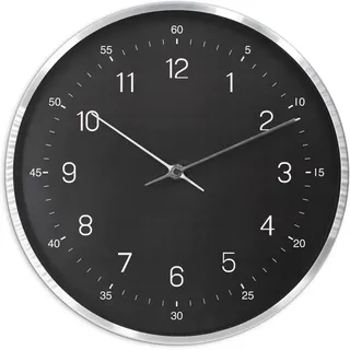 Wall-Art Wanduhr Modern Ø 30 cm Schwarz und Silber-Optik