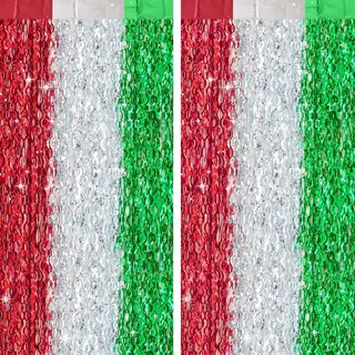 G2PLUS Rot Grün Silber Lametta Vorhang Wellen: Glitzer Metallic Glitzer Vorhang, 2 Stück Welle LamettaVorhang, Folie Glitzer Vorhang für Weihnachten Deko