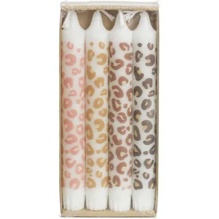 4er Pack Stearin Stabkerzen mit Leo-Print H:19 cm Ø:2,2 cm 7 Stunden Animal-Print Kerze Geschenk Geburtstag Leopard
