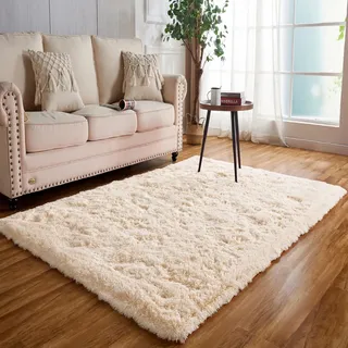 Achiiso Hochflor Teppich Beige,Teppich Flauschig Bettvorleger Schlafzimmer,rutschfest Teppiche Klein für Wohnzimmer, Kinderzimmer (Beige,160x230cm)