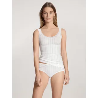 Trägertop CALIDA "Etude Toujours", Damen, Gr. XS (36/38), weiß, Single Jersey, Obermaterial: 95% Baumwolle, 5% Elasthan, unifarben, figurbetont hüftbedeckend, tiefer V-Ausschnitt, Tops Trägertop, zarte Spitze, Nadelstreifen-Design, Cotton-Mix, elastisch