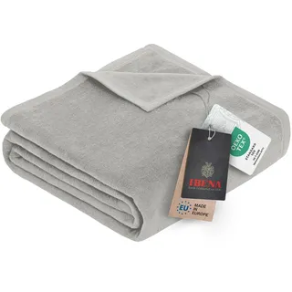 Ibena Porto xxl Decke 220x240 cm – Baumwollmischung weich, warm & waschbar, Tagesdecke hellgrau einfarbig