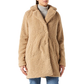 NOISY MAY Damen Langer Kunstfell Mantel | Warme Teddy Winter Jacke | Lamm Plüsch Parka ohne Kapuze NMGABI, Farben:Beige, Größe:36