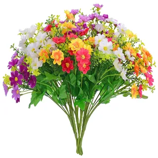 EVER WIN Künstliche Kunstblumen für Dekoration, Tischdekoration, Seidenblumen, Gänseblümchen, Mehrfarbig, Bunte Blumen, Großpackung mit Stielen zum Basteln, Tischdekoration, Dekoration im Freien