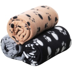 DIGIFLEX Set aus 3 XL Soft Hunde-, Katzen-, Haustierfleece-Decken -Plüschüberwurf - Beige, Grau und Schwarz - 144cm x 96cm