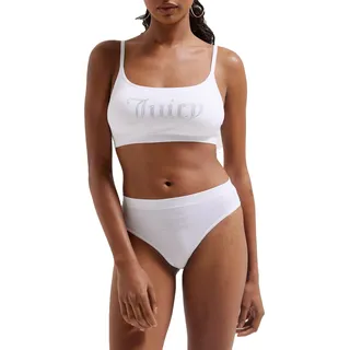 Juicy Couture Damen Diamante Bralette & Brief Unterwäsche bügellosem BH und Slip für Sport Freiteit u. Fitness in versch. Farben Dessous-Set, White, Standard