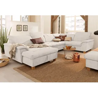 Wohnlandschaft HOME AFFAIRE "Lyla U-Form", beige (natur), B:352cm H:81cm T:214cm, Feinstruktur weich (100% Polyester);Luxus-Microfaser Lederoptik (100% Polyester);Microfaser PRIMABELLE (100% Polyester), Sofas, Wohnlandschaft, wahlweise mit Rückenfunktion und zusätzlich mit Bett + Bettkasten