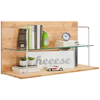 Linea Natura Wandregal , Erlefarben, Chromfarben , Glas , Erle , vollmassiv , 1 Fächer , 96x33x33 cm , erweiterbar, Beimöbel erhältlich, hängend , Wohnzimmer, Regale, Wandregale