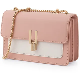 TOP BAND Color-Block Crossbody-Tasche für Damen, Leder, Umhängetasche, niedliche Designer-Handtaschen, Schultertasche, mittlere Größe, #2 Pink, One_Size