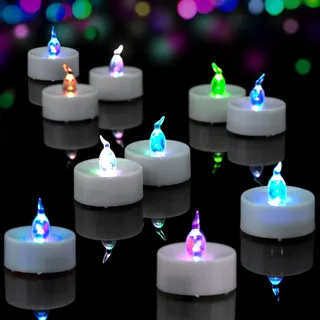 Yakpo 24 Stück bunte LED-Teelichter mit schnellem Farbwechsel, batteriebetrieben, flammenlos, flackernd, farbige elektrische Teelichter bunt für Weihnachten, Geburtstage und Halloween-Dekorationen