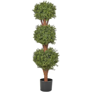 Beliani Kunstpflanze im Blumentopf 120 cm Grün/Dunkler Holzfarbton Buxus Ball Tree , Grün, Dunkelbraun , Kunststoff , 120 cm , Dekoration, Blumen & Blumentöpfe, Kunstpflanzen
