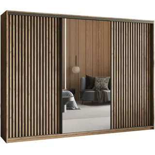masseno Schwebetürenschrank Orra 250 x 205 x 60 cm Eiche Lefkas/Schwarz