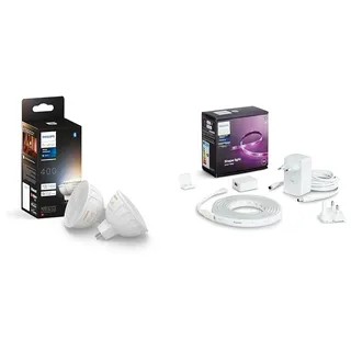 Philips Hue White Ambiance MR16 LED Lampe & White & Color Ambiance Lightstrip Plus Basis-Set V4 2 m