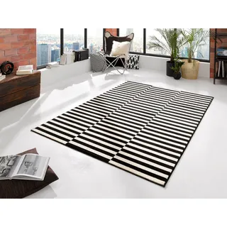 HANSE Home Teppich "Panel" rechteckig 9 mm Höhe Kurzflor, Läufer, Streifen, Linien, ringsum gekettelt, robust, schwarz, creme