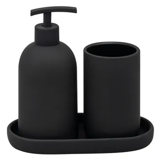 eluno Bad-Accessoires-Set Cerano, Soft-Touch, schwarz , Schwarz , Keramik , 8x18x8 cm , Badaccessoires