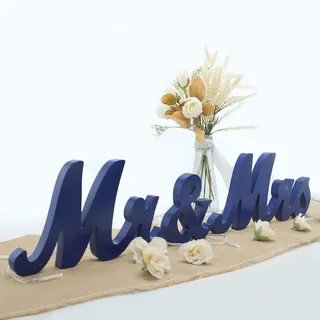 Mr Mrs-Schild für Hochzeitstisch, große Holzbuchstaben, Party-Dekorationsartikel, Aufschrift "Just Married", Jahrestag, Party, Valentinstag, Vintage-Dekor (Marineblau), 31,8 x 17,8 x 6,3 cm