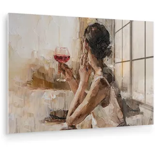 MuchoWow Acrylglasbild Ölgemälde - Frau - Wein Wandbild Schlafzimmer 120x80 cm , Hellbraun , Glas , Rechteckig , 120x80 cm , Bilder & Rahmen, Bilder, Acrylglasbilder