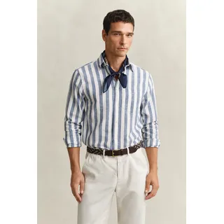 Langarmhemd GANT "REGULAR COTTON LINEN STRIPE", Herren, Gr. 4XL, N-Gr, vintage blau, Web, Obermaterial: 55% Leinen, 45% Baumwolle, regular fit normal, 2-Knopf-Manschette, Hemden Langarmhemd, Button-down-Kragen