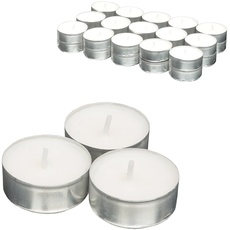 Candelo 30er Set Hochwertige Teelichter Ambiente Kerzen Teelichte in Weiß ohne Duft - Aluminium Hülle - 3,5 x 1,8cm je Teelicht - 4 Std Brenndauer