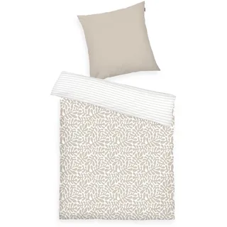 TOM TAILOR Renforcé-Bettwäsche, 80x80 + 155x220 cm, 100% Baumwolle/Renforcé, mit Wendemotiv und farbigem Reißverschluss, ORGANIC LEAVES Beige, Weiß (Sunny Sand)