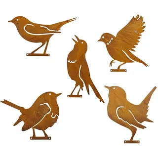 Voarge Rostiges Vögel Deko Rost, Edelrost Metall Vogel Stecker Gartendeko Rostoptik mit Schraubgewinde,für Holz Zaunfiguren Gartendeko (Rostiger Vogel(5))
