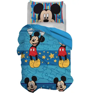 HERMET Disney Bettwäsche-Set für Einzelbett, Bettbezug + Kissenbezug, Bettbezug mit Kissenbezug, Bettbezug 155 x 200 cm, 100% Baumwolle, Micky Maus (kein Spannbettlaken)