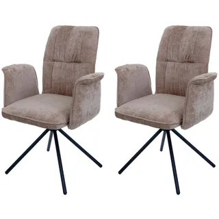 Mendler 2er-Set Esszimmerstuhl HWC-N99, drehbar Armlehne Auto-Return, Stoff/Textil Chenille (340g/m2) hellbraun - Braun