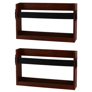 MOIUCUN Zeitschriften Wandhalter mit PU Lederriemen,Holz Zeitschriftenständer, Wandorganizer für Eingangsbereich, Büro, Wohnzimmer, Wartezimmer, Größe 44 x 27 x 9 cm,2er Pack (Braun)
