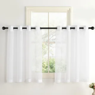 PONY DANCE Voile Gardinen Kurz Fenster Scheibengardinen 100 cm Hoch Stores Gardine mit Ösen Transparente Vorhänge Weiß Durchsichtig Sheer Curtains Kurzgardine Bistrogardine, H 100 X B 140 cm