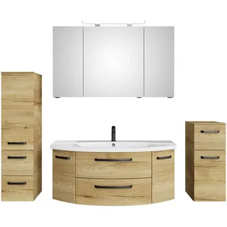 Saphir Badmöbel-Set »Serie 4010 4-teilig Keramik-Waschtisch mit LED-Spiegelschrank«, (Set), Badezimmer Set mit Unterschrank, Midischrank, inkl. Türdämpfer, braun