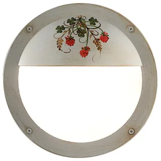 Wandleuchte Außenlampe rund Ø 28cm IP44 in Weiß Gold antik Klee Dekor Handbemalt