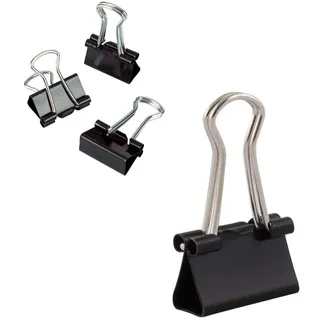 D.RECT Metal Foldbackklammern - Foldback Klammern Verpackung 12 Stück 15mm - Vielzweckklammern, Metall Binder Clips für: Notizen, Briefpapier - Büroklammern Gross, Schwarz
