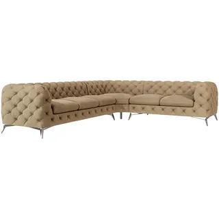 S-Style Möbel Ecksofa Chesterfield Laura Beige Samt , Textil , Echtholz,Buche, Birke , Eckteil, L-Form, Ottomane rechts,L-Form , 323x264 cm , Blauer Engel, FSC Mix, Oeko-Tex®, Hergestellt in Europa , Wohnzimmer, Sofas & Couches, Wohnlandschaften, Ecksofas