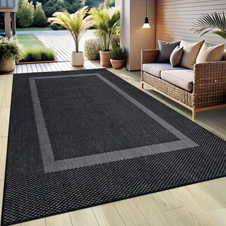 OTTO home Teppich »Venedig Bordüre auch als Läufer erhältlich« rechteckig 3 mm Höhe In- und Outdoor geeignet, Sisal-Optik, Wetterfest & UV-beständig, schwarz,