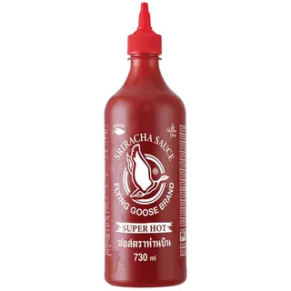 FLYING GOOSE Sriracha Chilisauce, mit extra Chili, sehr scharf, rote Kappe, sehr scharfe Würzsauce aus Thailand, 1 x 730 ml