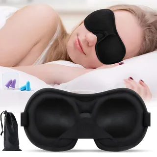Brencco Schlafmaske, 2 Paar Ohrstöpsel, 3D Schlafmaske für Frauen und Männer, Lichtblockierend Schlafmasken Sleeping Mask für Schlafen Reise Yoga Augenmaske