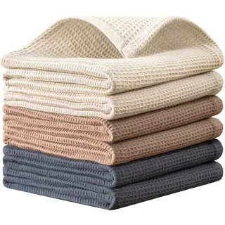 QUILTINA Geschirrtücher aus Baumwolle, Waffelgewebe, 43,2 x 63,5 cm, 6 Stück, Beige, Braun, Dunkelgrau