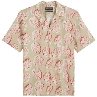 Marc O'Polo Herren Kurzarmhemd aus Leinen-Baumwoll-Mix mit Allover-Print, Beige (Multi/Pure Cashmere), L