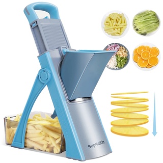 ONCE FOR ALL Gemüseschneider, Verstellbar Gemüsehobel Mandoline Vegetable Slicer Kartoffelschneider Zwiebelschneider Blau