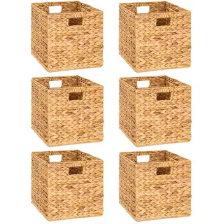 M4DECOR Faltbare, handgewebte Wasserhyazinthen-Aufbewahrungskörbe, Weidenkörbe, rechteckig, Wäsche-Organizer, Tragetaschen für Schlafzimmer, Wohnzimmer, Regale, Speisekammer (6 Packungen)