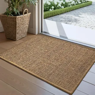 LUMI Sisal Fußmatte Innen 50x80 cm, Handgewebt, rutschfest, Braun