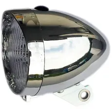 Scheinwerfer chrom, 3 LED, mit Batterie, Retro Design, Ein/Aus Schalter