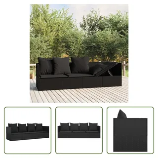 The Living Store Outdoor-Loungebett mit Kissen Schwarz Poly Rattan - Schwarz