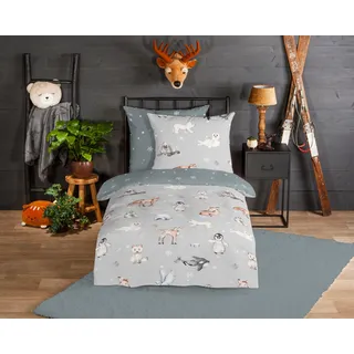 good morning Kinderbettwäsche »Cira« 2 Stk. tlg. Biber, 135x200, Warm, Weich, Wende, Reißverschluss, Kind, Winter, Grau, grau