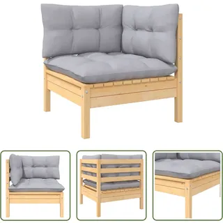The Living Store Garten-Ecksofa mit Kissen in Grau Massivholz Kiefer - Grau