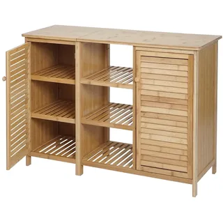 Mendler Badezimmerschrank HWC-B18, Regal Kommode Badschrank Badregal, 2 Türen Bambus 75x99x33cm